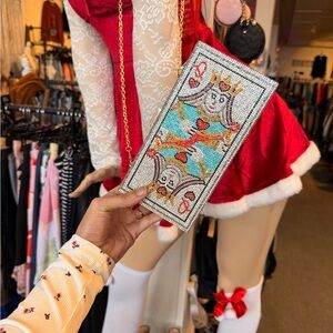 Beaded Rhinestone Queen Of Hearts  Clutch